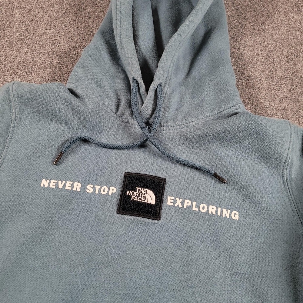 North Face Hoodie Womens Large Blue Never Stop Exploring Fleece Pullover